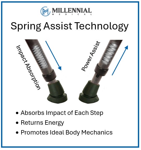 Spring-assist technology that absorbs impact and returns energy with each step